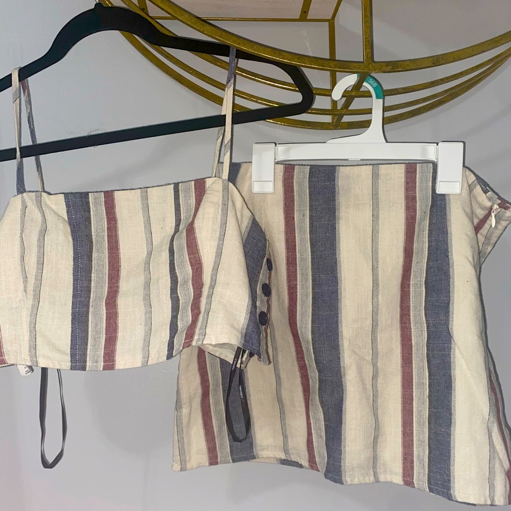 Canvas Striped Skirt and Crop Top Set